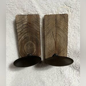 Rustic wood candle holders set of two